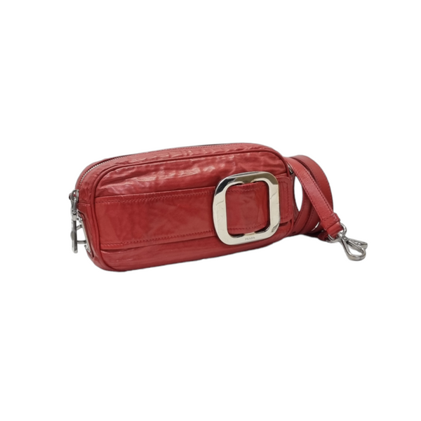 Prada BP0452 Vintage Nappa Calfskin Leather Crossbody Bag Shw (Red)