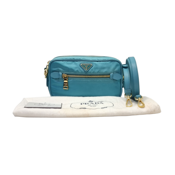 Prada BT0773 Nylon Sling Bag Ghw (Turquoise)