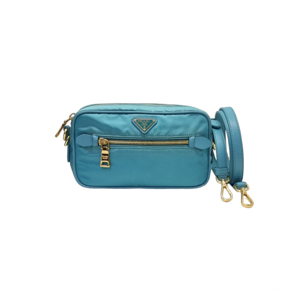 Prada BT0773 Nylon Sling Bag Ghw (Turquoise)