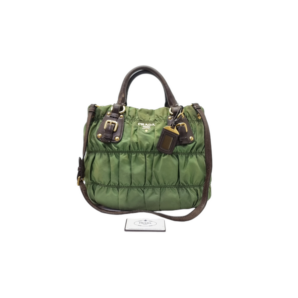 Prada BN1792 Gaufre Nylon Tote Ghw (Fumo/Green)