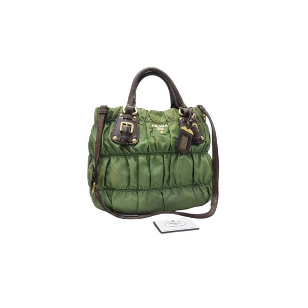 Prada BN1792 Gaufre Nylon Tote Ghw (Fumo/Green)