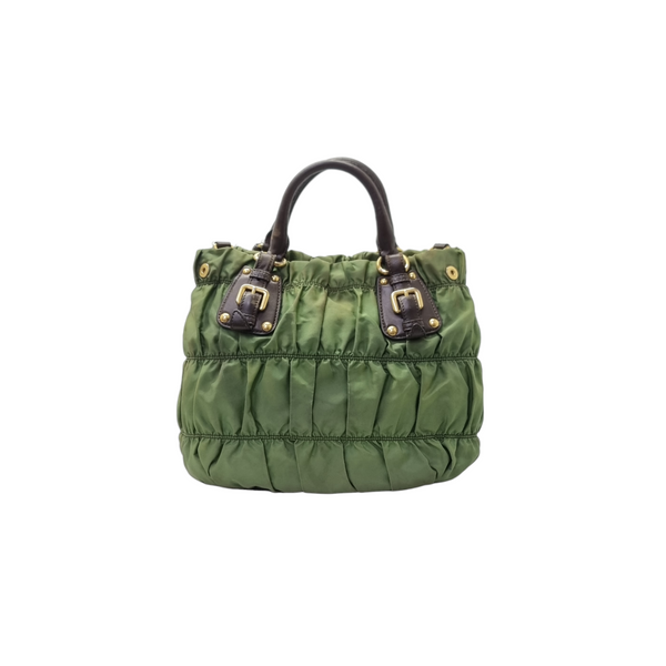 Prada BN1792 Gaufre Nylon Tote Ghw (Fumo/Green)