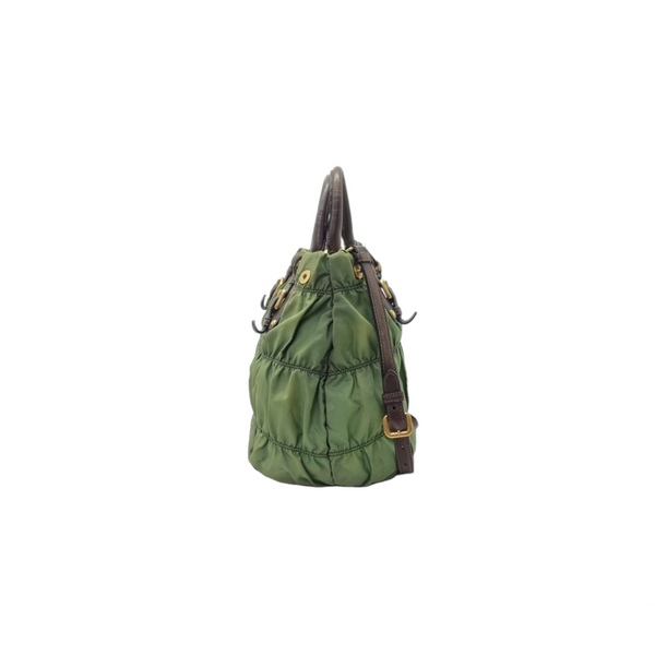 Prada BN1792 Gaufre Nylon Tote Ghw (Fumo/Green)