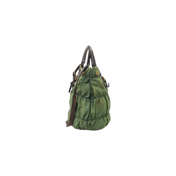 Prada BN1792 Gaufre Nylon Tote Ghw (Fumo/Green)