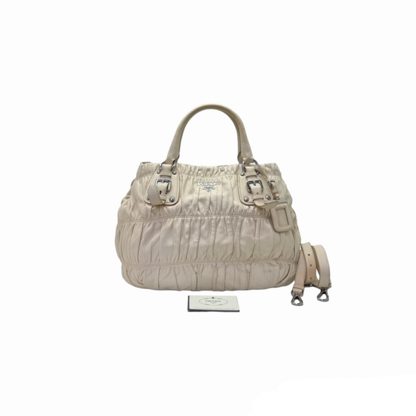 Prada BN1789 Gaufre Leather Tote Shw (Ecru/Beige)