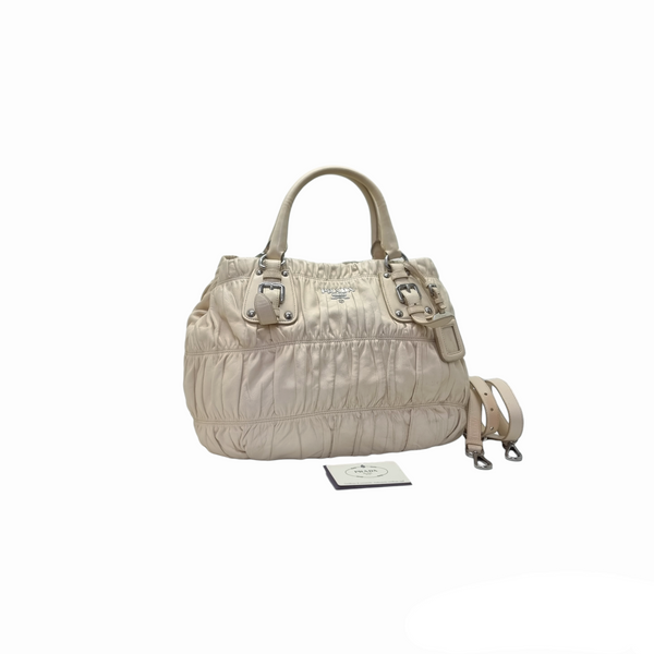 Prada BN1789 Gaufre Leather Tote Shw (Ecru/Beige)