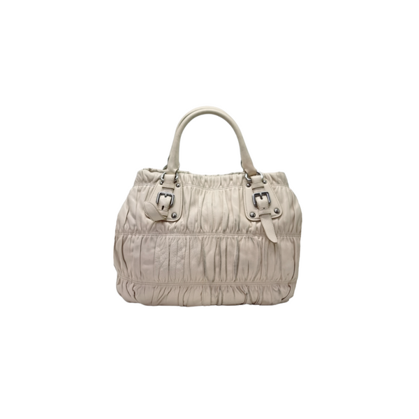 Prada BN1789 Gaufre Leather Tote Shw (Ecru/Beige)