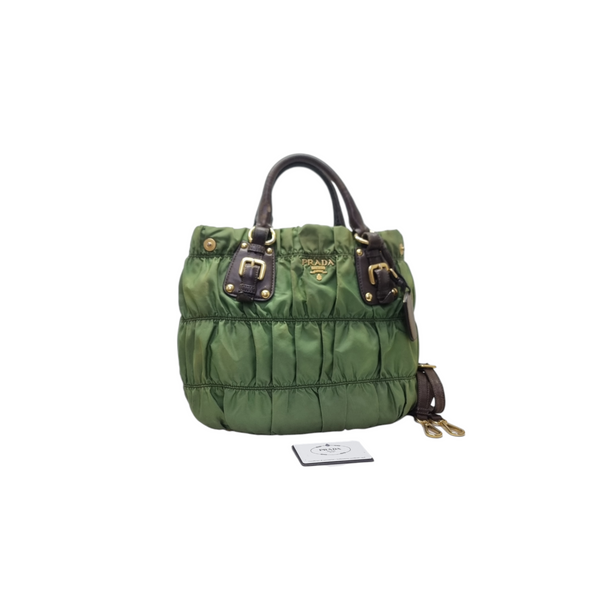 Prada BN1792 Gaufre Nylon Tote Ghw (Fumo/Green)