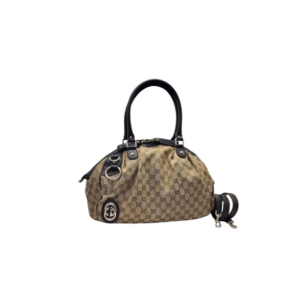 Gucci GG Sukey Medium Canvas Tote Bag Ghw (Beige/Dark Brown)