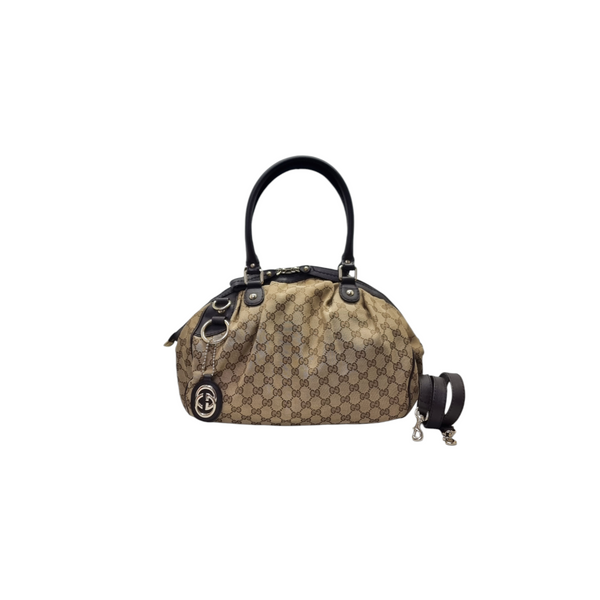 Gucci GG Sukey Medium Canvas Tote Bag Ghw (Beige/Dark Brown)