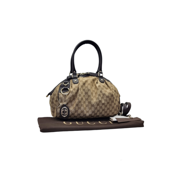 Gucci GG Sukey Medium Canvas Tote Bag Ghw (Beige/Dark Brown)