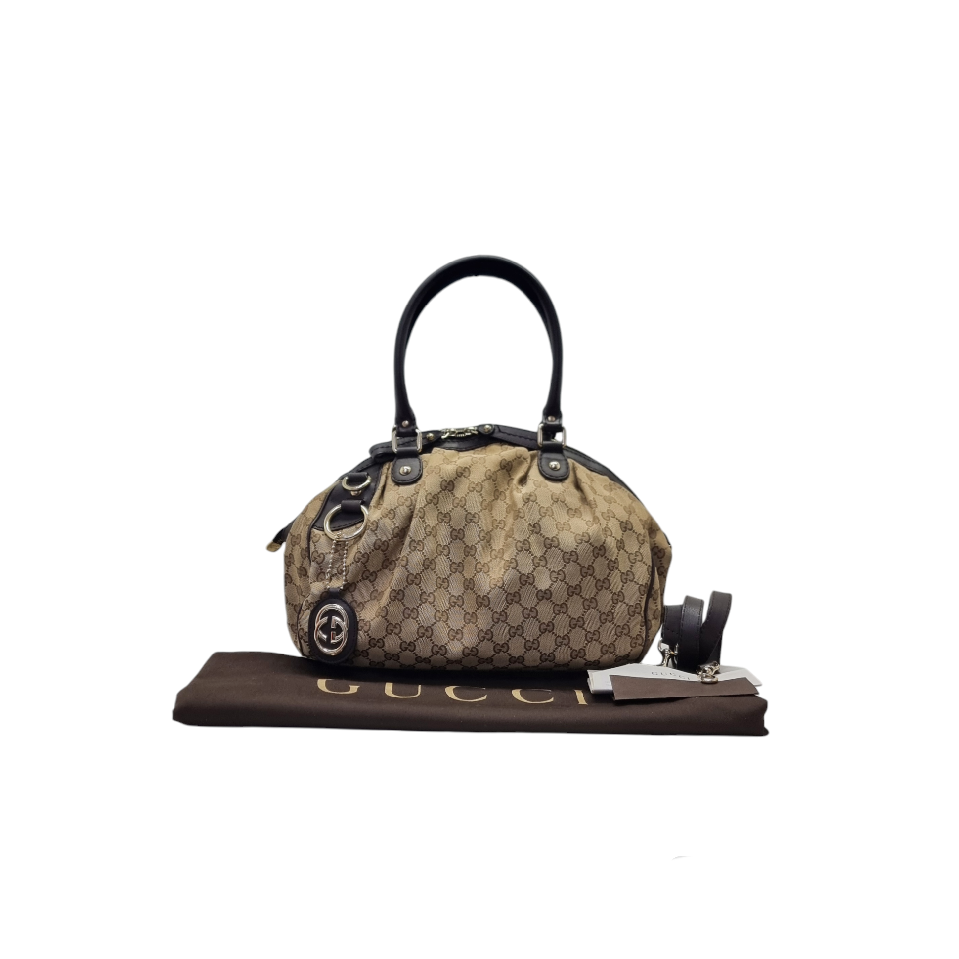 Gucci GG Sukey Medium Canvas Tote Bag Ghw (Beige/Dark Brown)