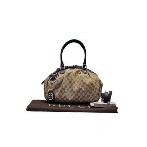 Gucci GG Sukey Medium Canvas Tote Bag Ghw (Beige/Dark Brown)