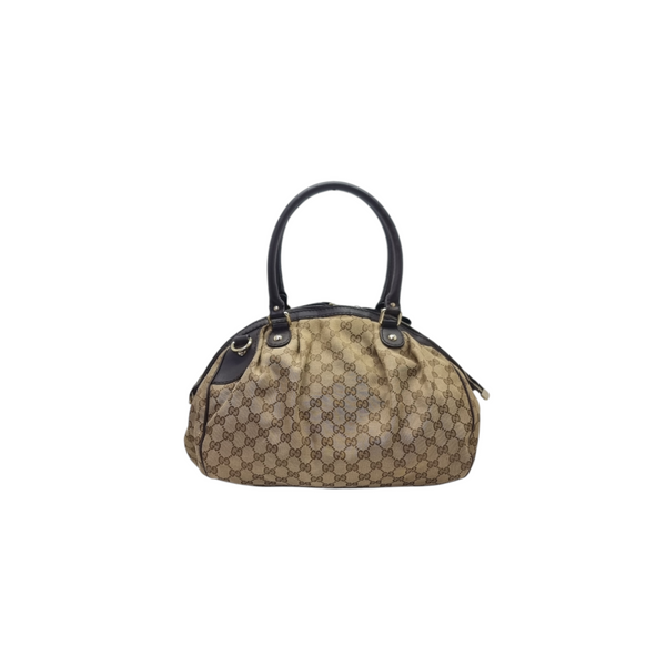 Gucci GG Sukey Medium Canvas Tote Bag Ghw (Beige/Dark Brown)