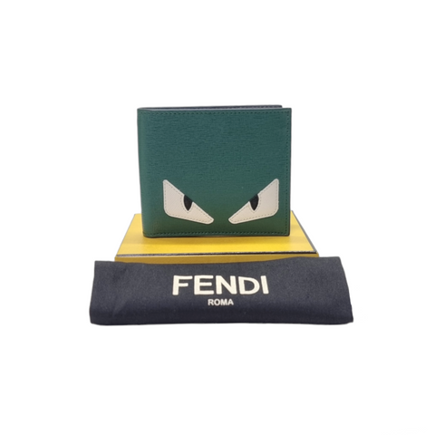 Fendi Monster Eyes Leather Bifold Wallet (Dark Green)