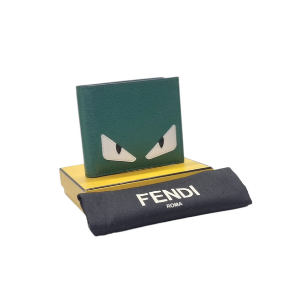 Fendi Monster Eyes Leather Bifold Wallet (Dark Green)