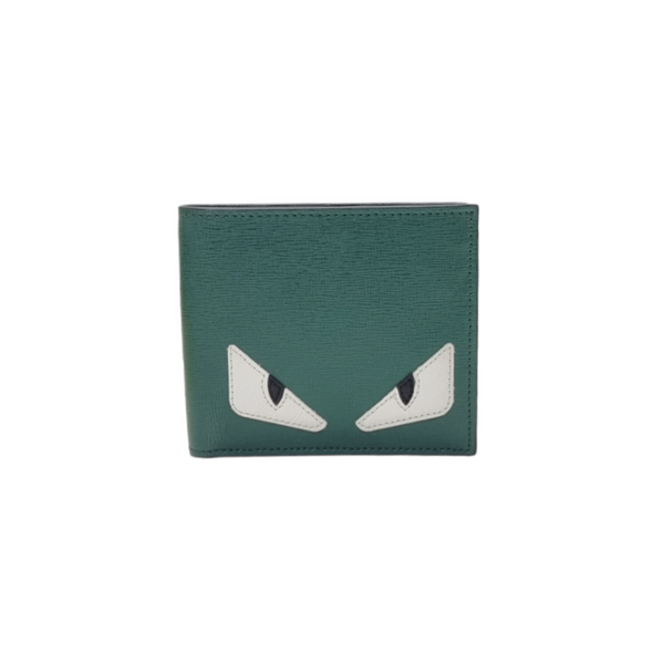 Fendi Monster Eyes Leather Bifold Wallet (Dark Green)