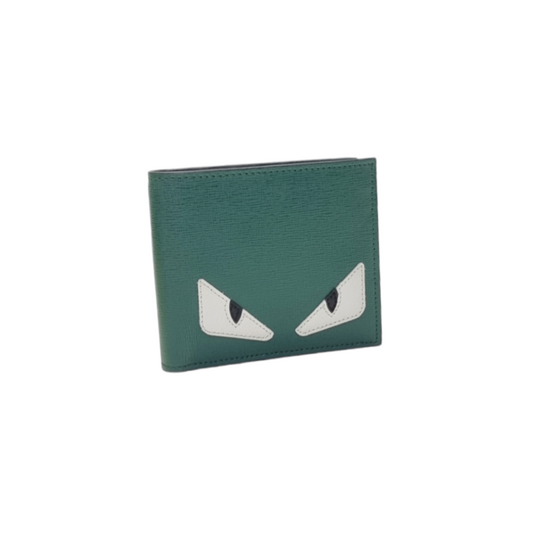 Fendi Monster Eyes Leather Bifold Wallet (Dark Green)