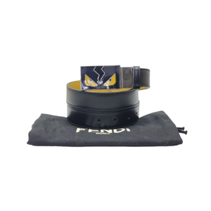 Fendi Vitello Elite Havana Monster Leather Reversible Belt Shw (Black/Yellow)