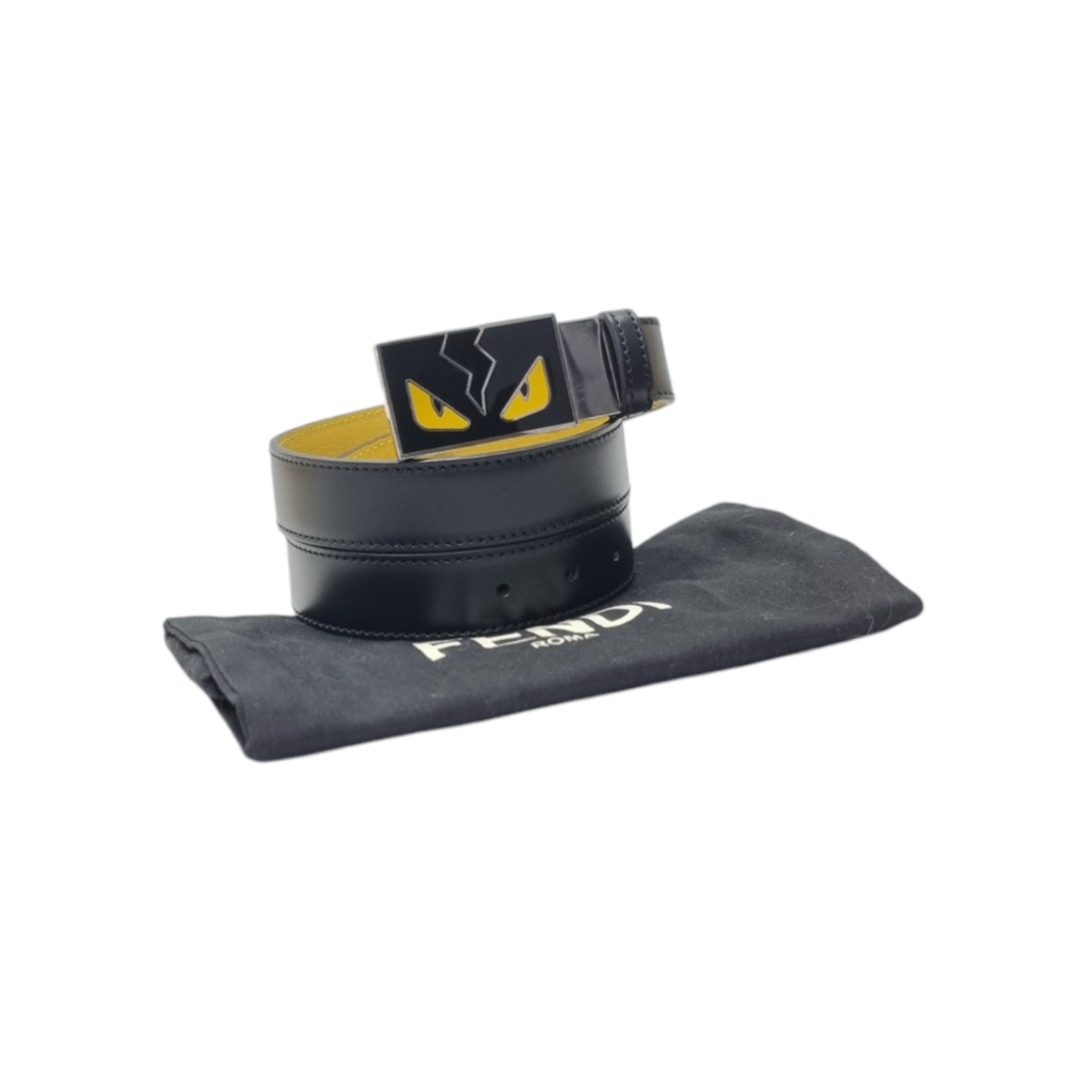 Fendi Vitello Elite Havana Monster Leather Reversible Belt Shw (Black/Yellow)