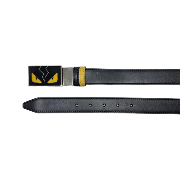 Fendi Vitello Elite Havana Monster Leather Reversible Belt Shw (Black/Yellow)