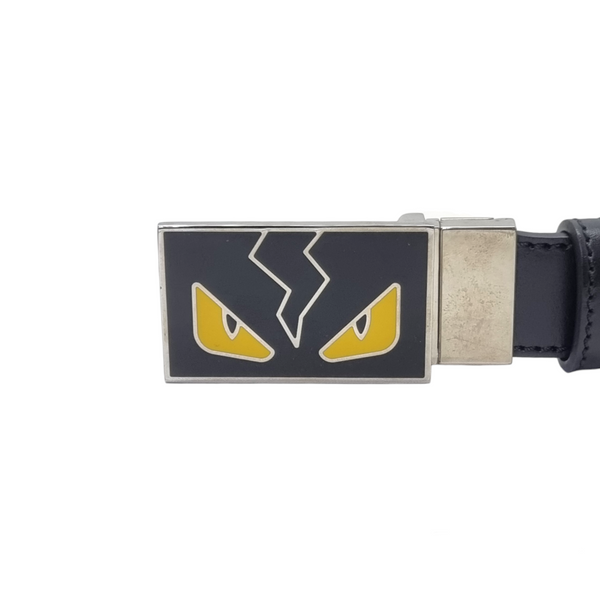 Fendi Vitello Elite Havana Monster Leather Reversible Belt Shw (Black/Yellow)