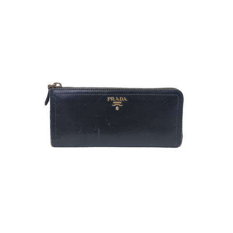 Prada 1ML035 Leather Zippy Wallet Ghw (Black)