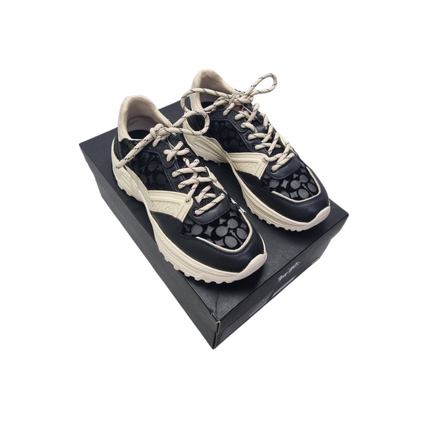 Coach Runner Signature Mesh Leather Sneakers (Black/Chalk)