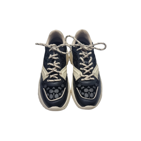 Coach Runner Signature Mesh Leather Sneakers (Black/Chalk)