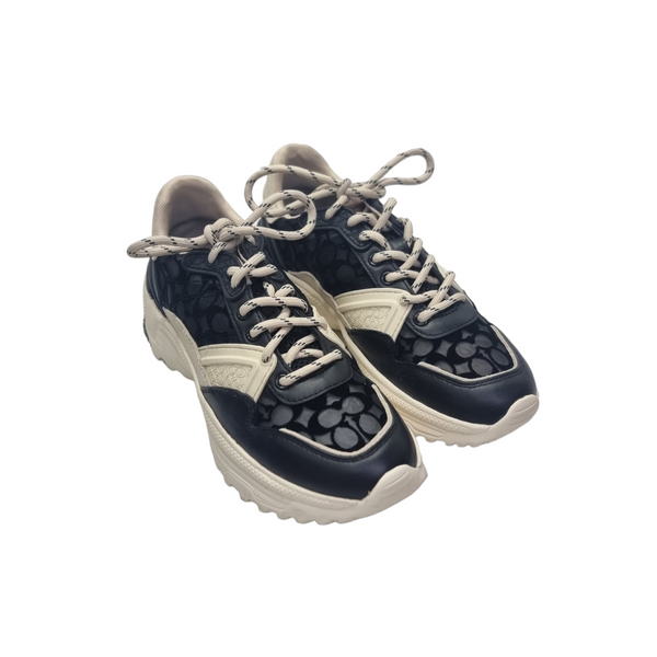 Coach Runner Signature Mesh Leather Sneakers (Black/Chalk)