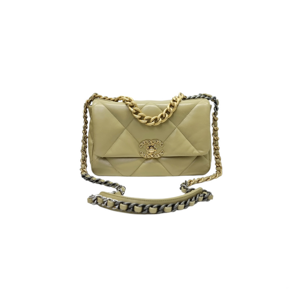 Chanel 19 Flap Small 26 Goatskin Leather 3 Tone Hardware (Pistacchio Green)