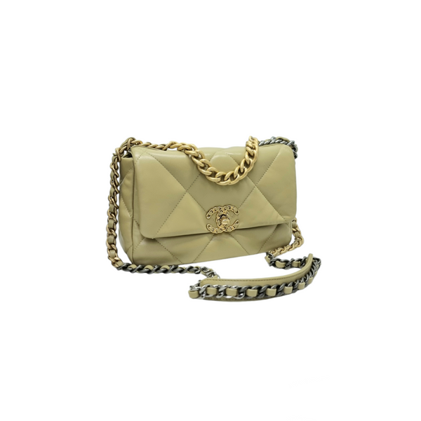 Chanel 19 Flap Small 26 Goatskin Leather 3 Tone Hardware (Pistacchio Green)