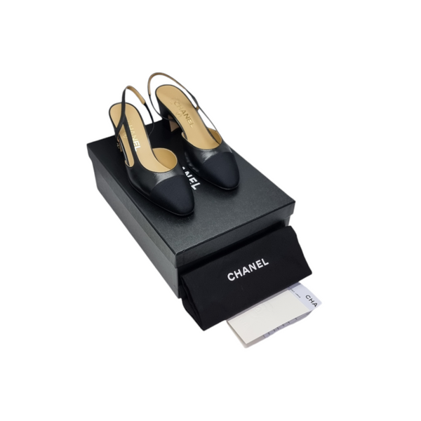 Chanel Slingbacks Goatskin & Grosgrain Leather (Black)