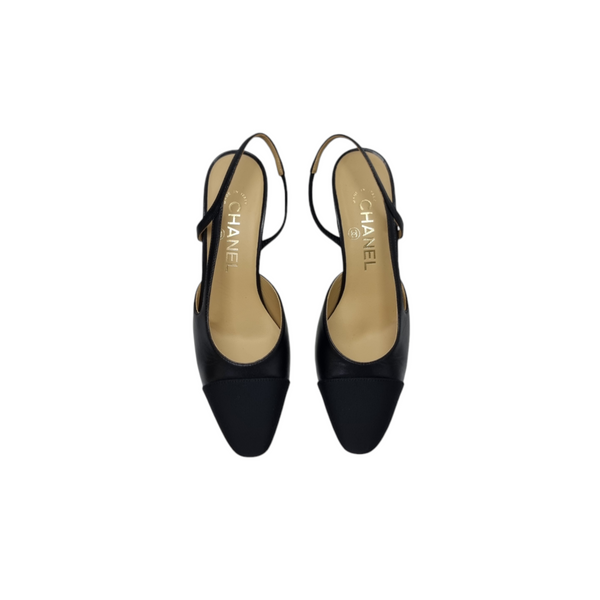 Chanel Slingbacks Goatskin & Grosgrain Leather (Black)