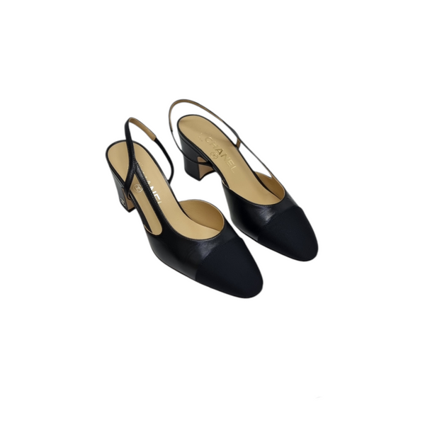 Chanel Slingbacks Goatskin & Grosgrain Leather (Black)