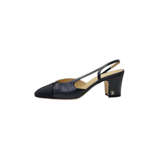 Chanel Slingbacks Goatskin & Grosgrain Leather (Black)