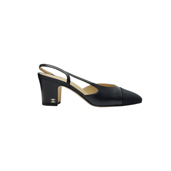 Chanel Slingbacks Goatskin & Grosgrain Leather (Black)