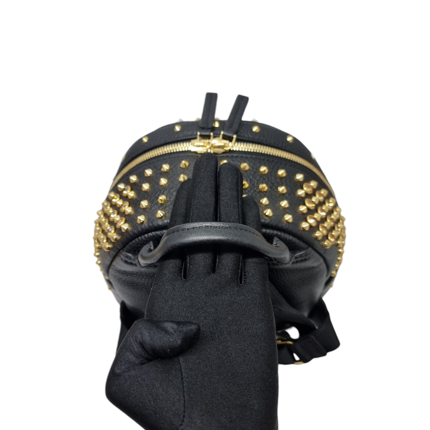 MCM Backpack Swarovski Crystal Studded Leather Ghw (Black)