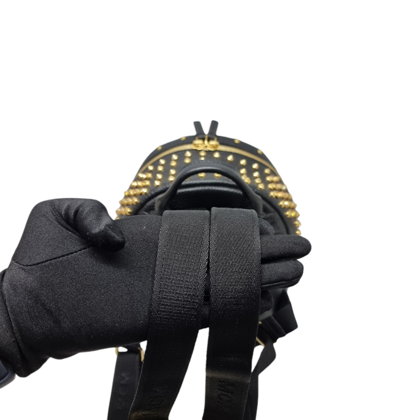 MCM Backpack Swarovski Crystal Studded Leather Ghw (Black)