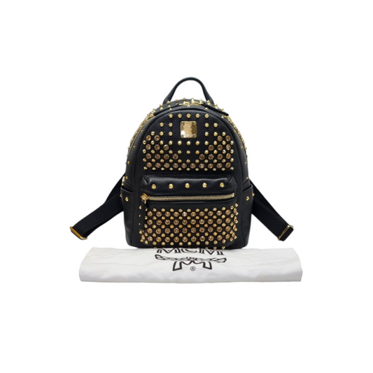 MCM Backpack Swarovski Crystal Studded Leather Ghw (Black)