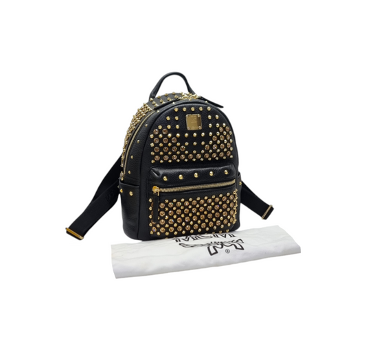 MCM Backpack Swarovski Crystal Studded Leather Ghw (Black)