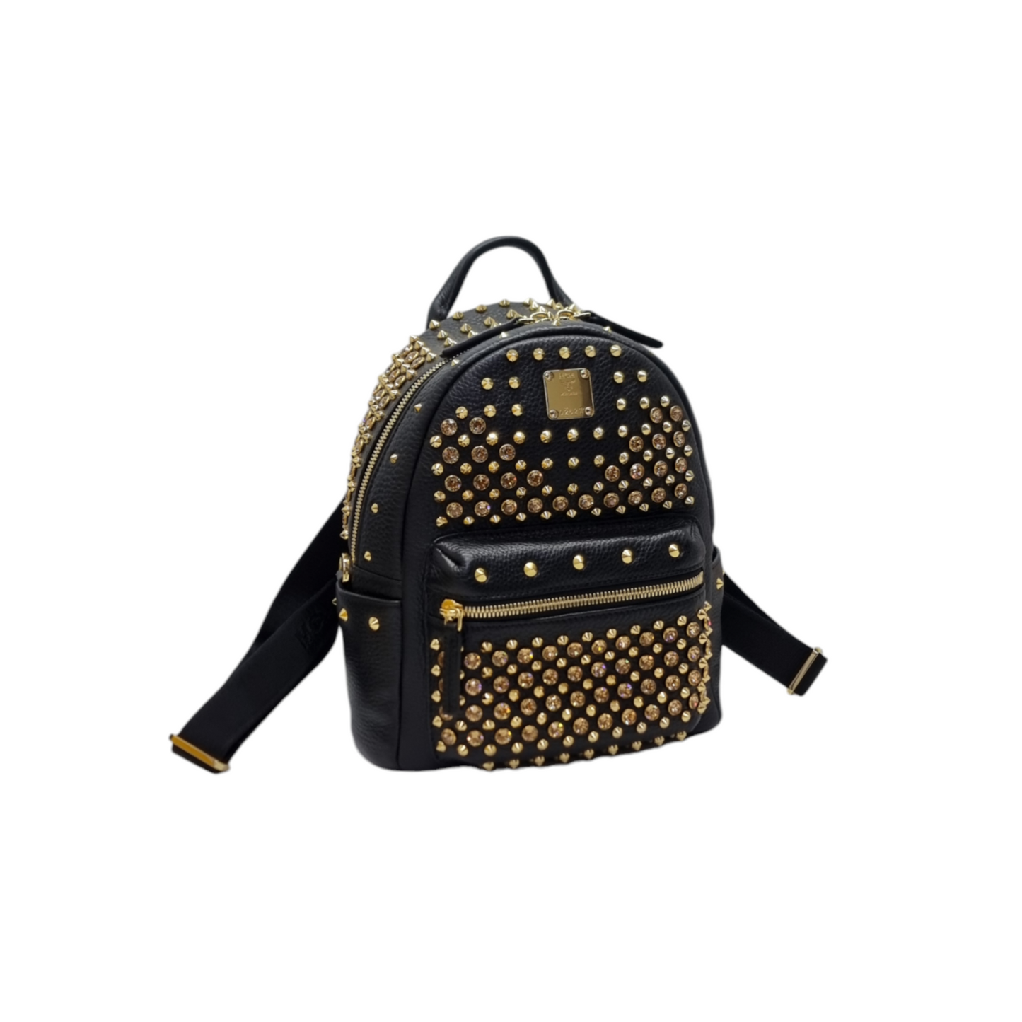 MCM Backpack Swarovski Crystal Studded Leather Ghw (Black)