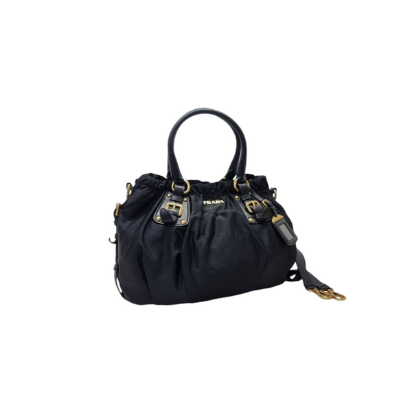 Prada BR4259 Nylon Jacquard Logo Tote Ghw (Black)