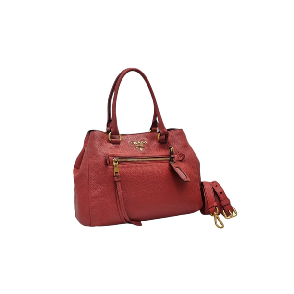 Prada 1BG044 Vitello Phenix Leather Tote Ghw (Rossa/Red)