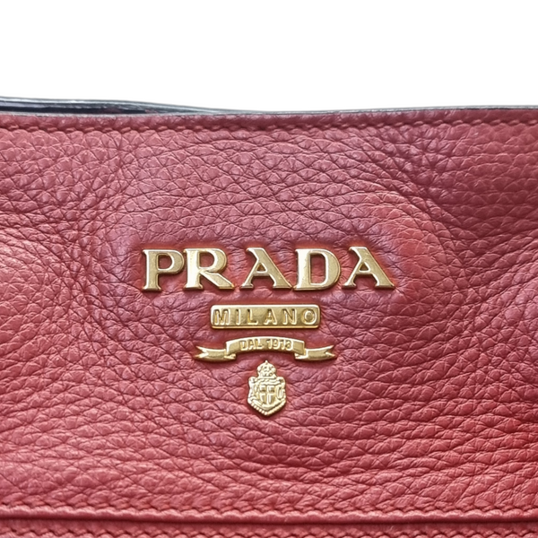 Prada 1BG044 Vitello Phenix Leather Tote Ghw (Rossa/Red)