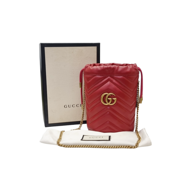 Gucci GG Marmont Matelasse Mini Bucket Bag Ghw (Red)