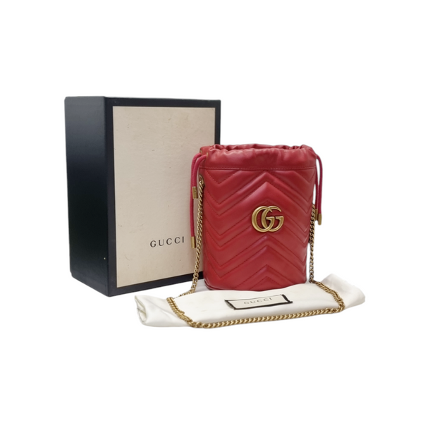 Gucci GG Marmont Matelasse Mini Bucket Bag Ghw (Red)