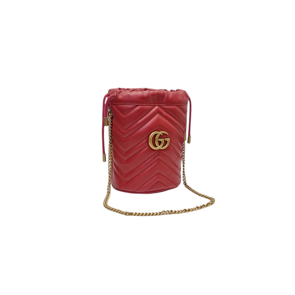 Gucci GG Marmont Matelasse Mini Bucket Bag Ghw (Red)