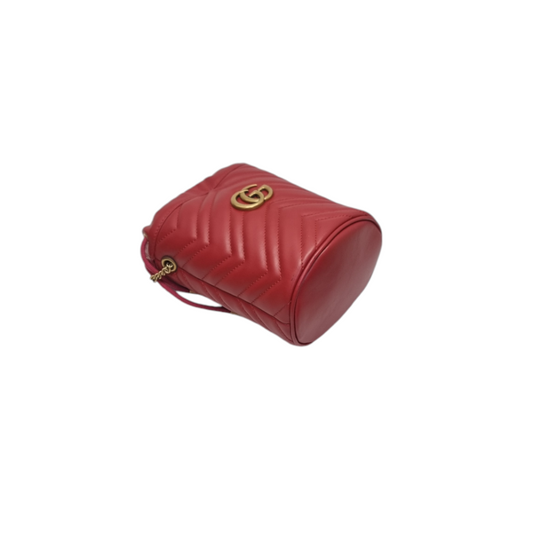 Gucci GG Marmont Matelasse Mini Bucket Bag Ghw (Red)