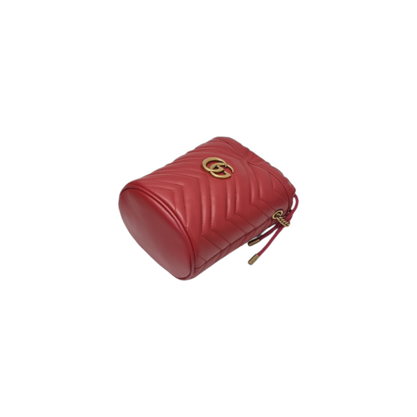 Gucci GG Marmont Matelasse Mini Bucket Bag Ghw (Red)